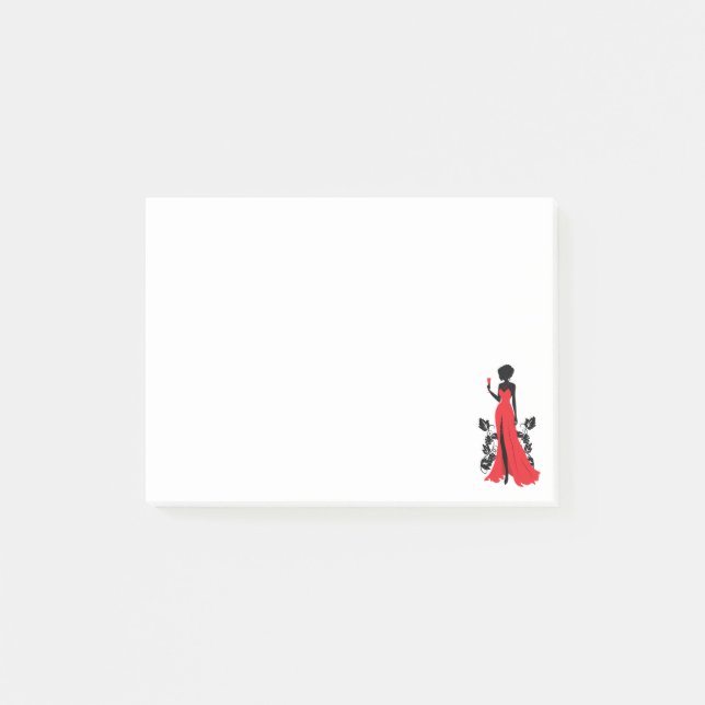 Beautiful silhouette of young woman with wineglass post-it notes (Front)