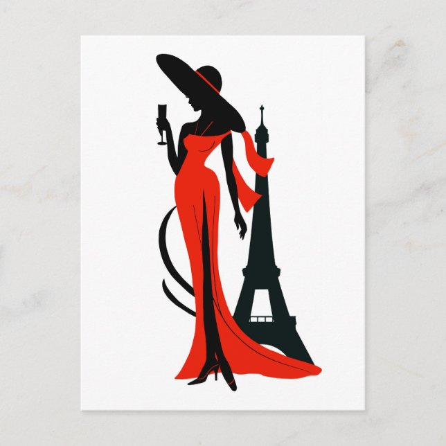 Beautiful silhouette of young woman with wineglass postcard (Front)