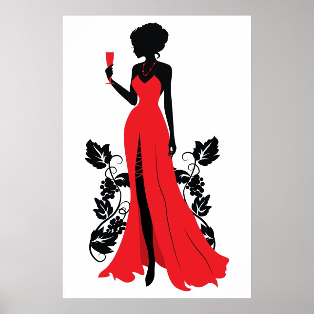 Beautiful silhouette of young woman with wineglass poster (Front)