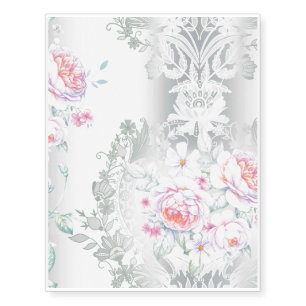 beautiful, silk,damask,pink,roses,vintage,wedding, temporary tattoos