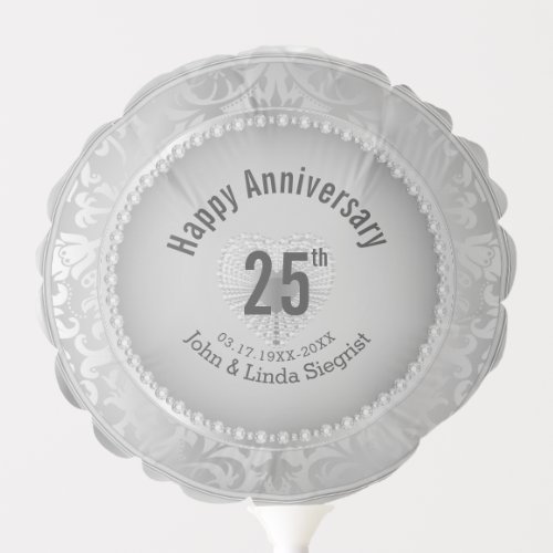 Beautiful Silver 25th Wedding Anniversary Balloon