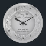 Beautiful Silver 25th Wedding Anniversary Large Clock<br><div class="desc">Personalize Clock. 25th Silver Wedding Anniversary Keepsake ready for you to personalize. This design works well for other events or occasions such as a birthday, wedding, years of service... or you can make it work for everyday use for your home or office by just adding your name, company or nothing...</div>