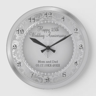 Beautiful Silver 25th Wedding Anniversary Large Clock