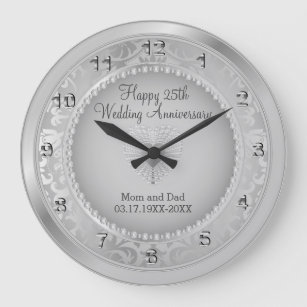 Beautiful Silver 25th Wedding Anniversary Large Clock