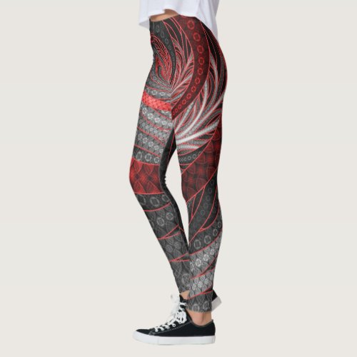 Beautiful Silver and Red Fractal Vampire Scales Leggings