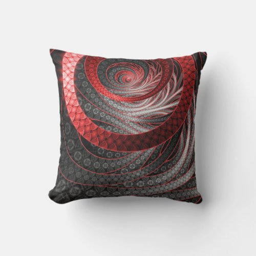 Beautiful Silver and Red Fractal Vampire Scales Throw Pillow