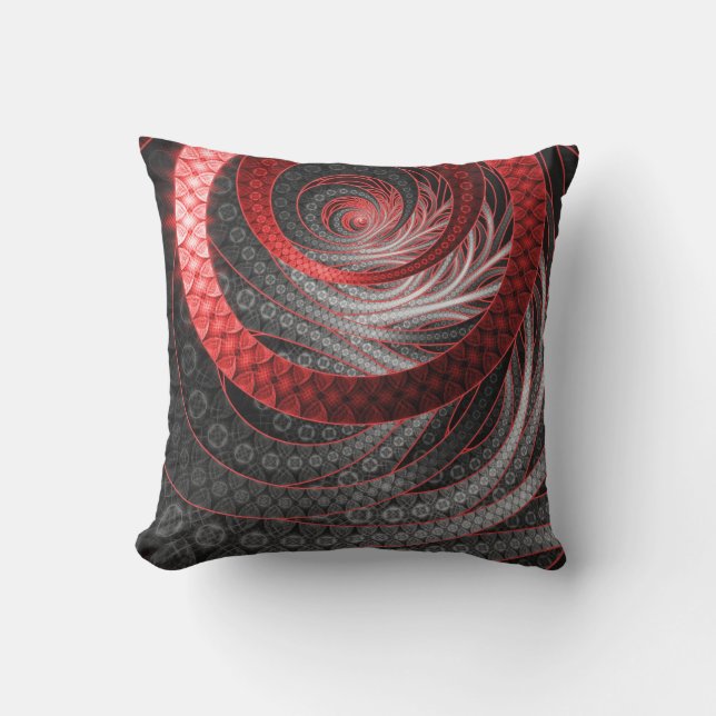 Beautiful Silver and Red Fractal Vampire Scales Throw Pillow (Front)
