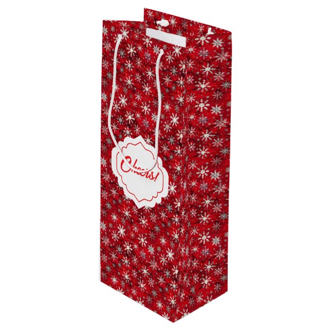 Beautiful Silver and White Snowflakes Wine Gift Bag (Front Angled)