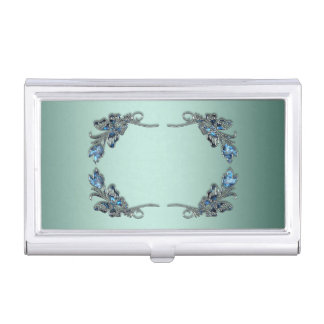 Beautiful silver blue butterfly frame business card case