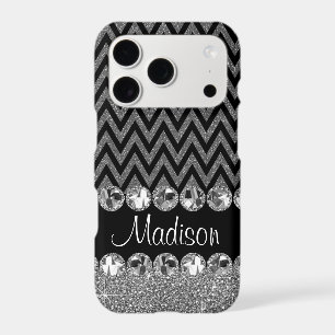 Beautiful Silver Chevron Glitter Jewels Elegant iPhone 17 Pro Case
