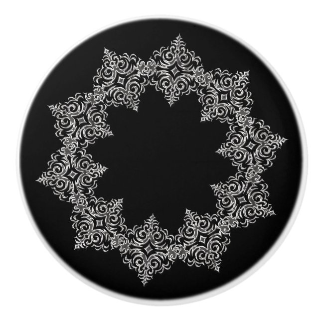 Beautiful Silver Design on Black Ceramic Knob (Front)