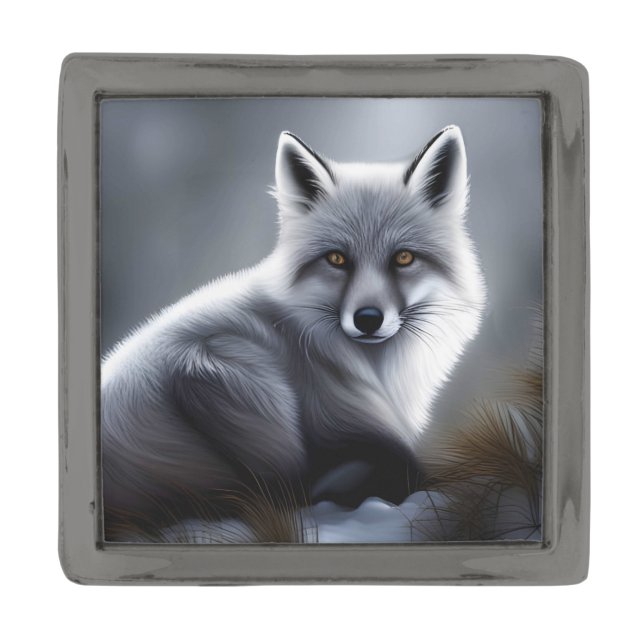 Beautiful Silver Fox  Gunmetal Finish Lapel Pin (Front)