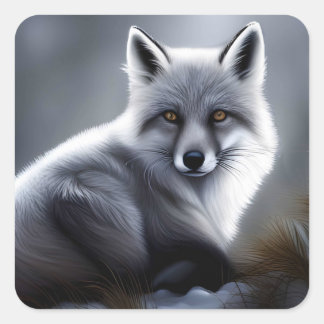 Beautiful Silver Fox Square Sticker