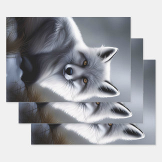 Beautiful Silver Fox Wrapping Paper Sheets