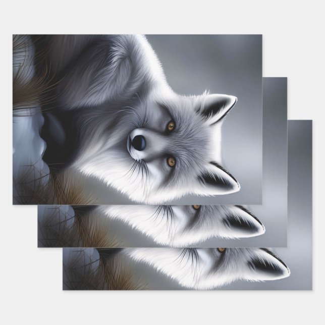 Beautiful Silver Fox  Wrapping Paper Sheets (Set)