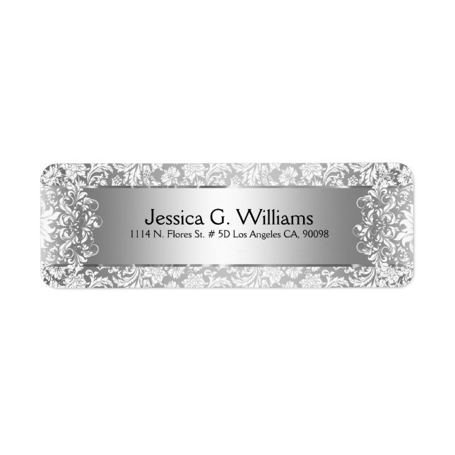 Beautiful Silver Gray And White Damasks & Lace Label (Front)
