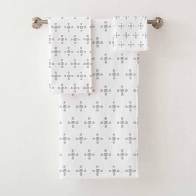 Beautiful silver gray dots on white bath towel set (Insitu)