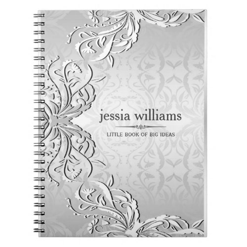 Beautiful Silver Gray Floral Frame Notebook