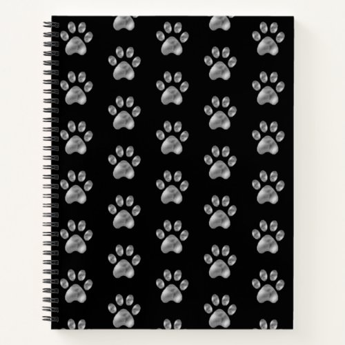 Beautiful Silver Paws on Black Notebook