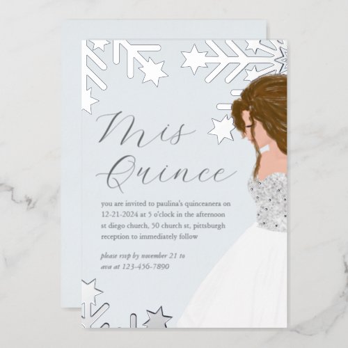 Beautiful Silver Snowflakes Quinceanera  Foil Invitation