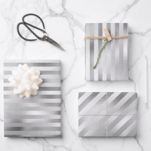 Beautiful Silver Striped Wedding  Wrapping Paper Sheets