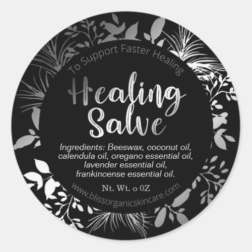 Beautiful Silver Twigs Black Herbal Healing Balm Classic Round Sticker