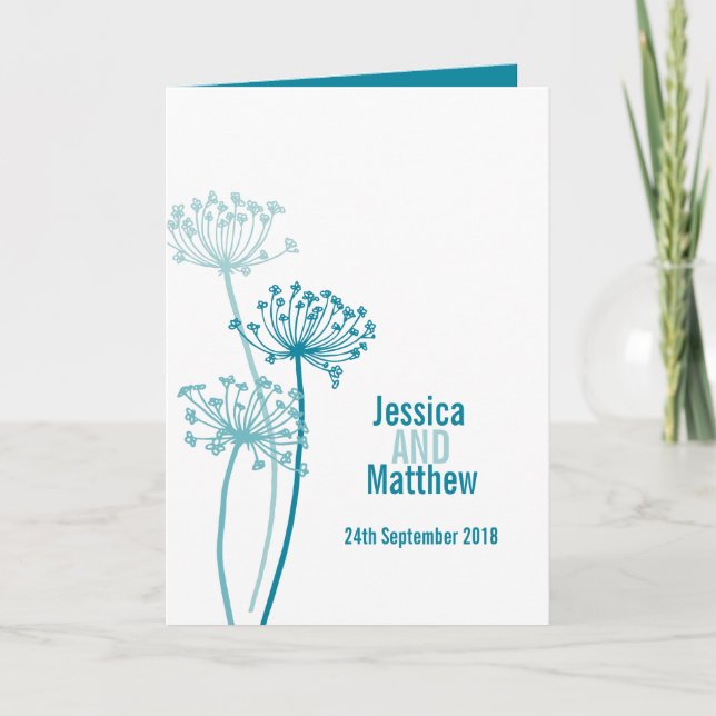 Beautiful simple aqua blue cows parsley wedding program (Front)