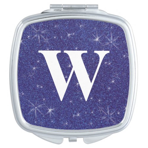 Beautiful Simple Elegant Blue Glitter Monogram Compact Mirror