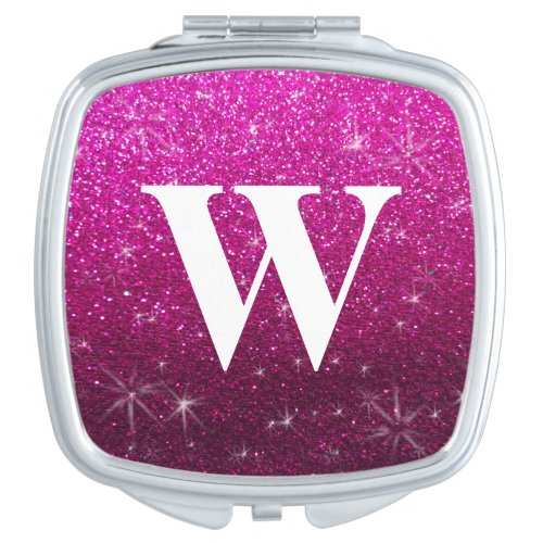 Beautiful Simple Elegant Hot Pink Glitter Monogram Compact Mirror