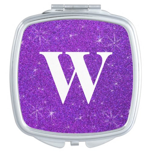 Beautiful Simple Elegant Purple Glitter Monogram Compact Mirror
