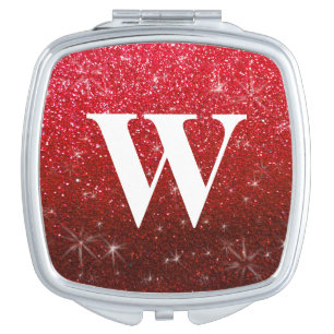 Beautiful Simple Elegant Ruby Red Glitter Monogram Compact Mirror