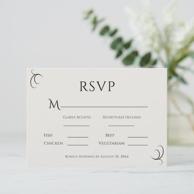 Beautiful Simple Modern Neutral Wedding RSVP Card (Standing Front)