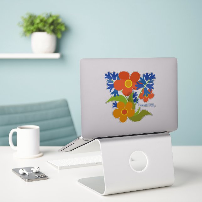 Beautiful simple summer floral design sticker (Laptop On Desk)