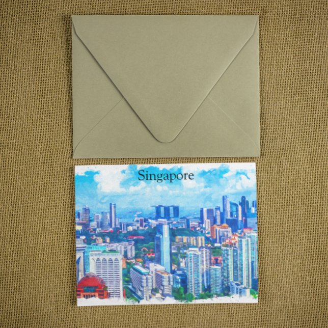 Beautiful Singapore Asia Panorama View Postcard (stylish singapore asia watercolor postcard)