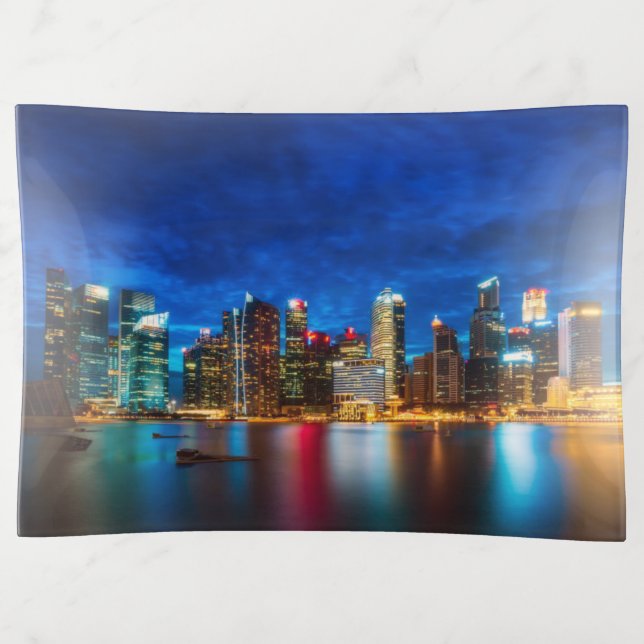 Beautiful Singapore City Skyline at Sunset Trinket Tray (Front)