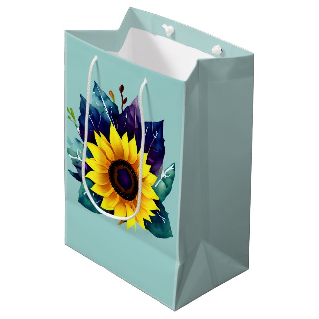 Beautiful Single Open Sunflower Medium Gift Bag (Front Angled)