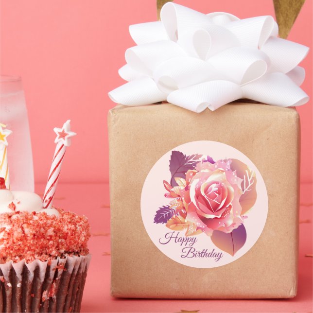 Beautiful Single Pink Rose Classic Round Sticker (Party)