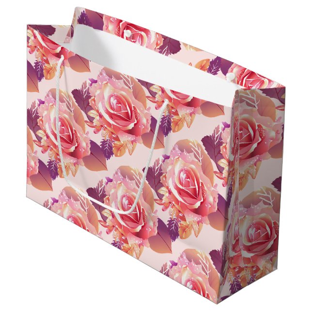 Beautiful Single Pink Rose Large Gift Bag (Front Angled)