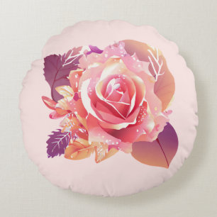 Beautiful Single Pink Rose Round Pillow
