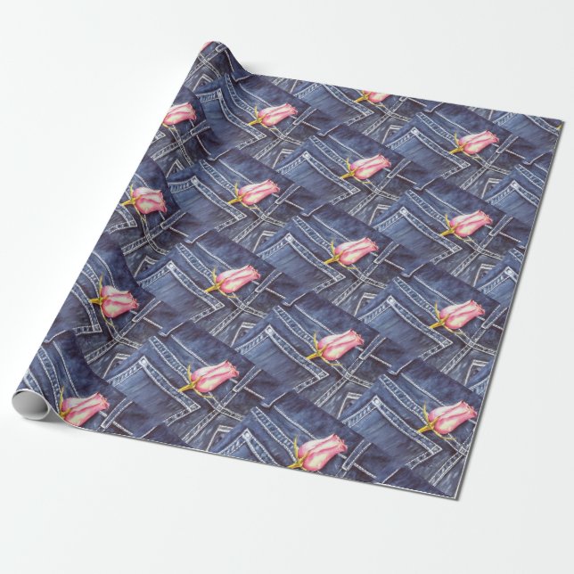 Beautiful Single Pink Rose Wrapping Paper (Unrolled)