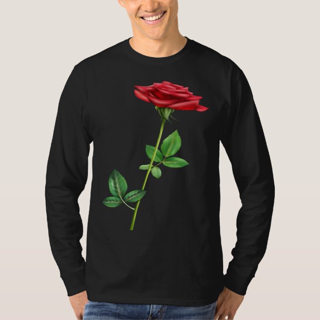 Beautiful Single Red Rose Flower Love For Floral T-Shirt (Front)
