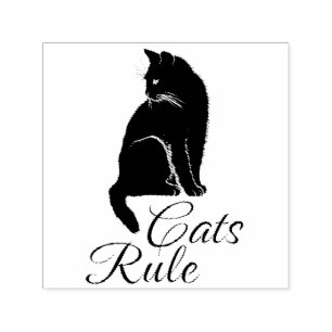 Beautiful Sitting Cat with "Cats Rule" Text Self-inking Stamp