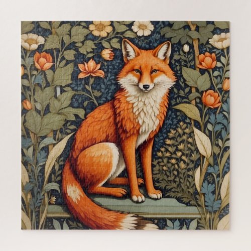 Beautiful Sitting Red Fox William Morris Inspired  Jigsaw Puzzle