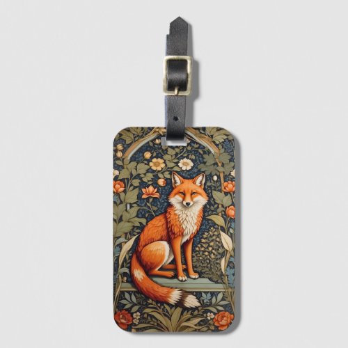 Beautiful Sitting Red Fox William Morris Inspired  Luggage Tag