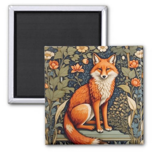 Beautiful Sitting Red Fox William Morris Inspired  Magnet