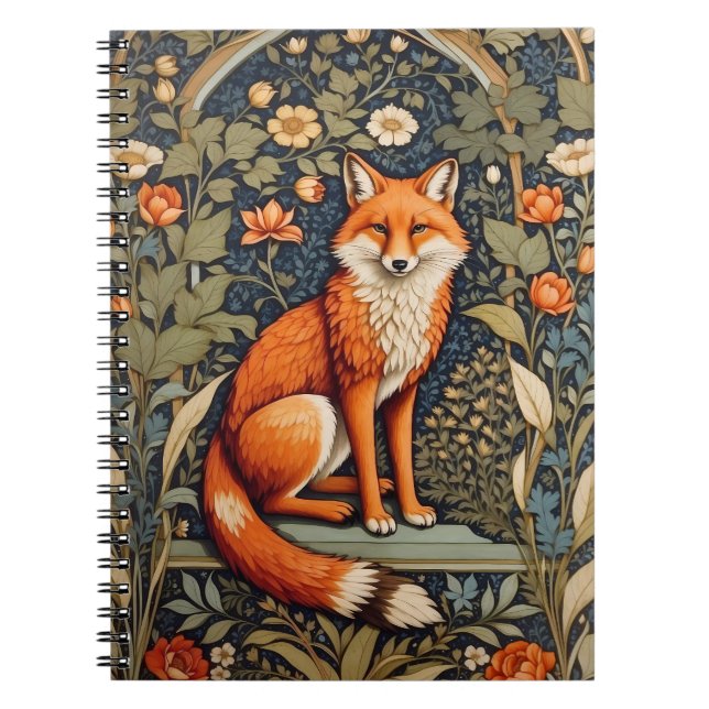 Beautiful Sitting Red Fox William Morris Inspired  Notebook (Front)