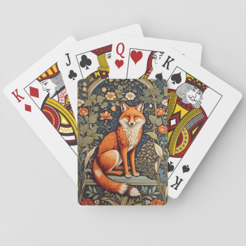 Beautiful Sitting Red Fox William Morris Inspired  Poker Cards
