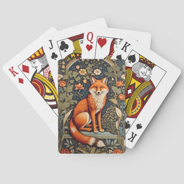 Beautiful Sitting Red Fox William Morris Inspired  Poker Cards (Back)