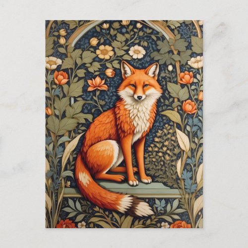 Beautiful Sitting Red Fox William Morris Inspired  Postcard