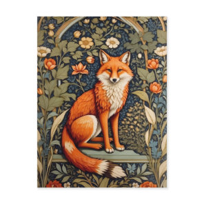 Beautiful Sitting Red Fox William Morris Inspired  Postcard